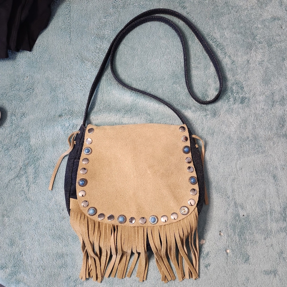 Studded Tan and Black Crossbody Bag